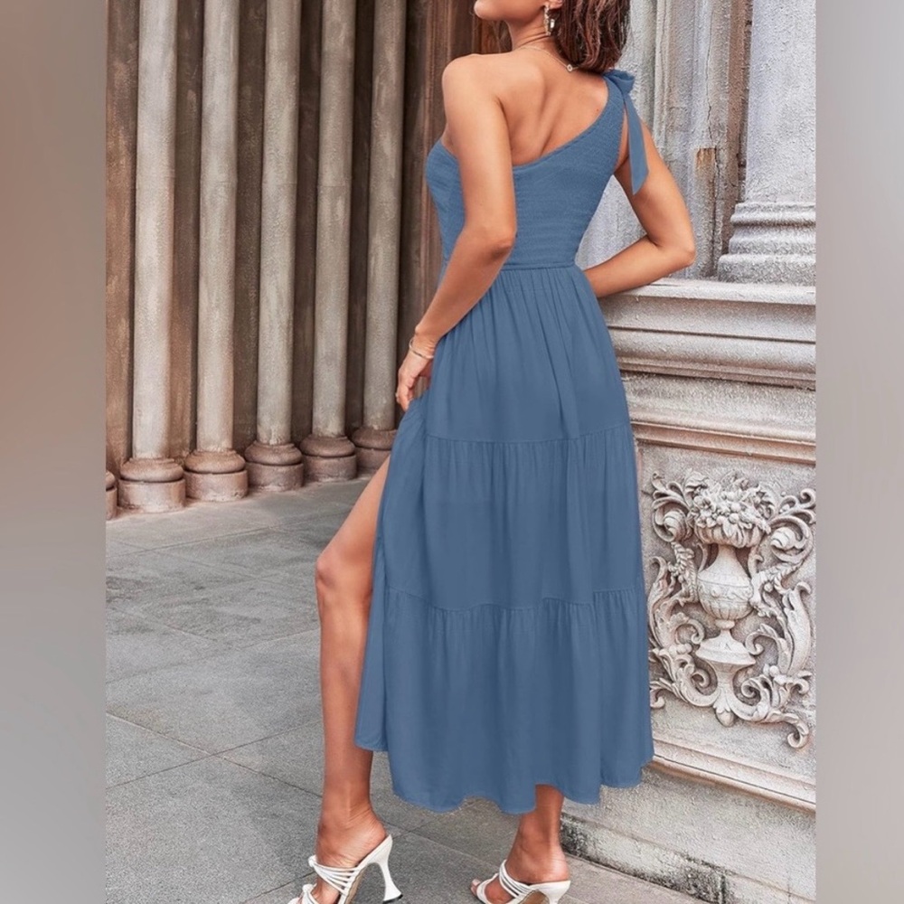 Merokeety Smocked Elegant Blue One-Shoulder Dress(RSB 10)  EUC- Medium 14-19 PTP - Picture 2 of 8